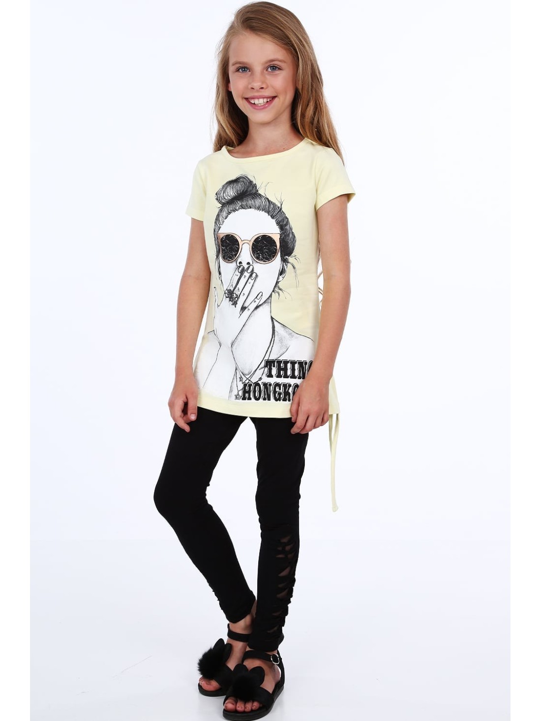 Girls\' blouse with print, light yellow NDZ8156 - Online store - Boutique